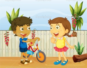 Illlustration of two children talking